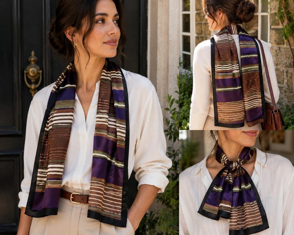 Vintage Talbots 100% Silk Scarf | Japanese Made Striped | 58 x 10 Inches